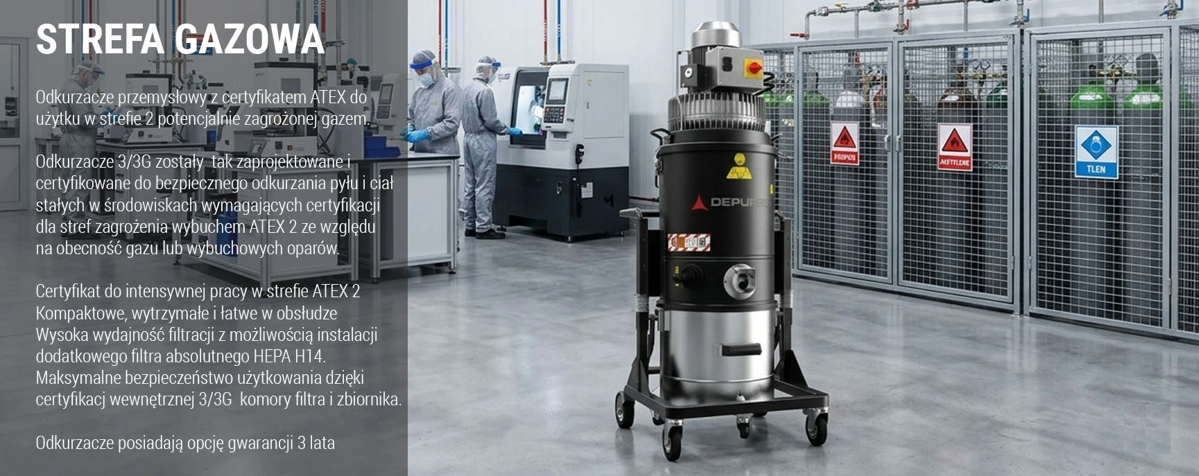 Odkurzacz przemysłowy EcoBull ATEX 3/3D do strefy z gaz